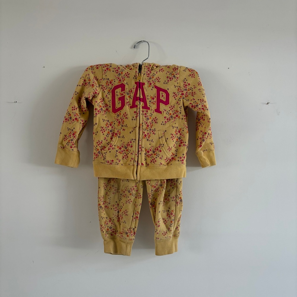Baby Gap Toddler Girls Floral Zip Hoodie and Jogger Sweatsuit Set Yellow 4T